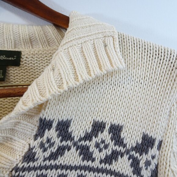 Eddie Bauer Women’s Cotton-Blend Chunky Knit Snowflake Cardigan Sweater Size M - Picture 5 of 7